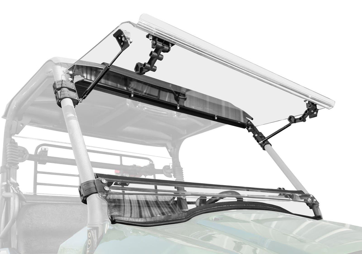 Kawasaki Mule Pro-MX with flip windshield and machine-specific accessories