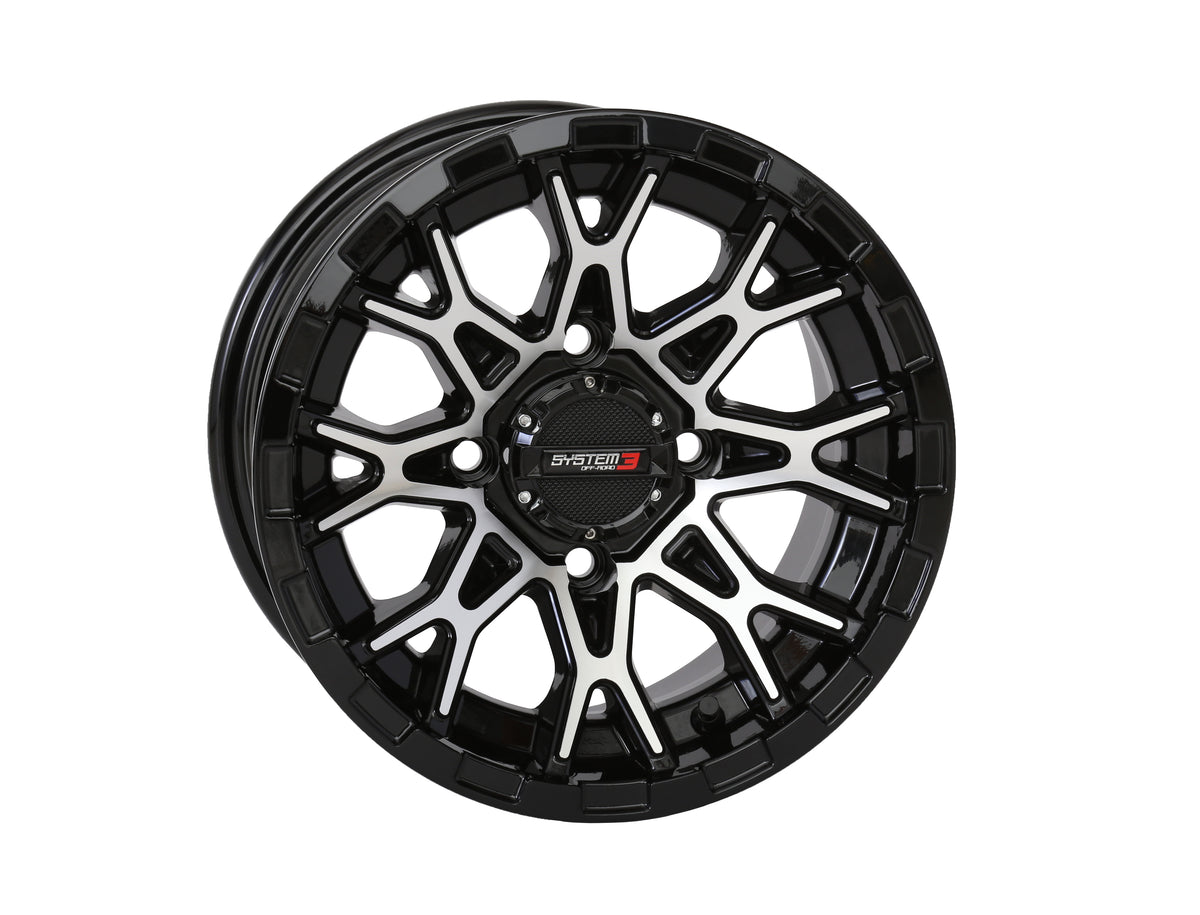 Photo of SYSTEM 3 ST6 WHEEL 12X7 2+5 (-47MM) 4/110 GLOSS BLACK/MACHINED by SYSTEM 3 - Premium Wheels for UTVs / Side by Sides