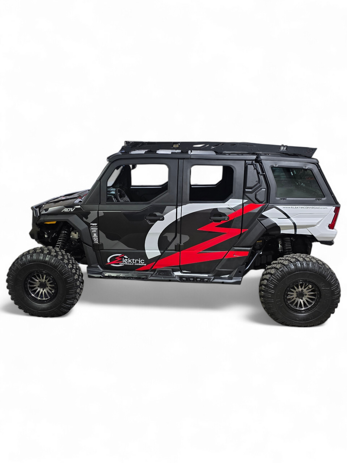 2024+ Polaris Xpedition ADV5 4-Seat Roof Rack vehicle side view with roof rack — Elektric Offroad