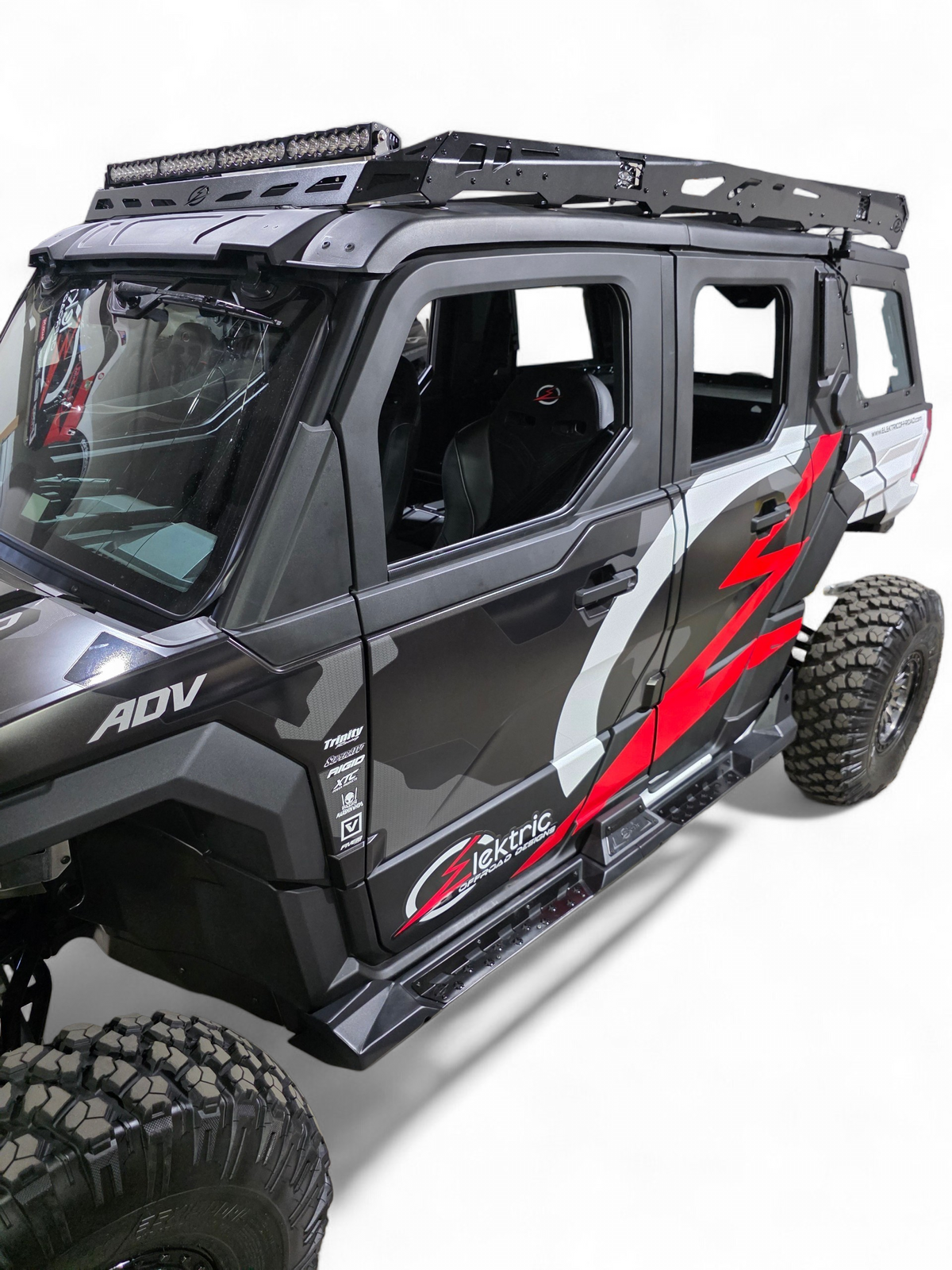 2024+ Polaris Xpedition ADV5 4-Seat Roof Rack vehicle front angle with roof rack — Elektric Offroad