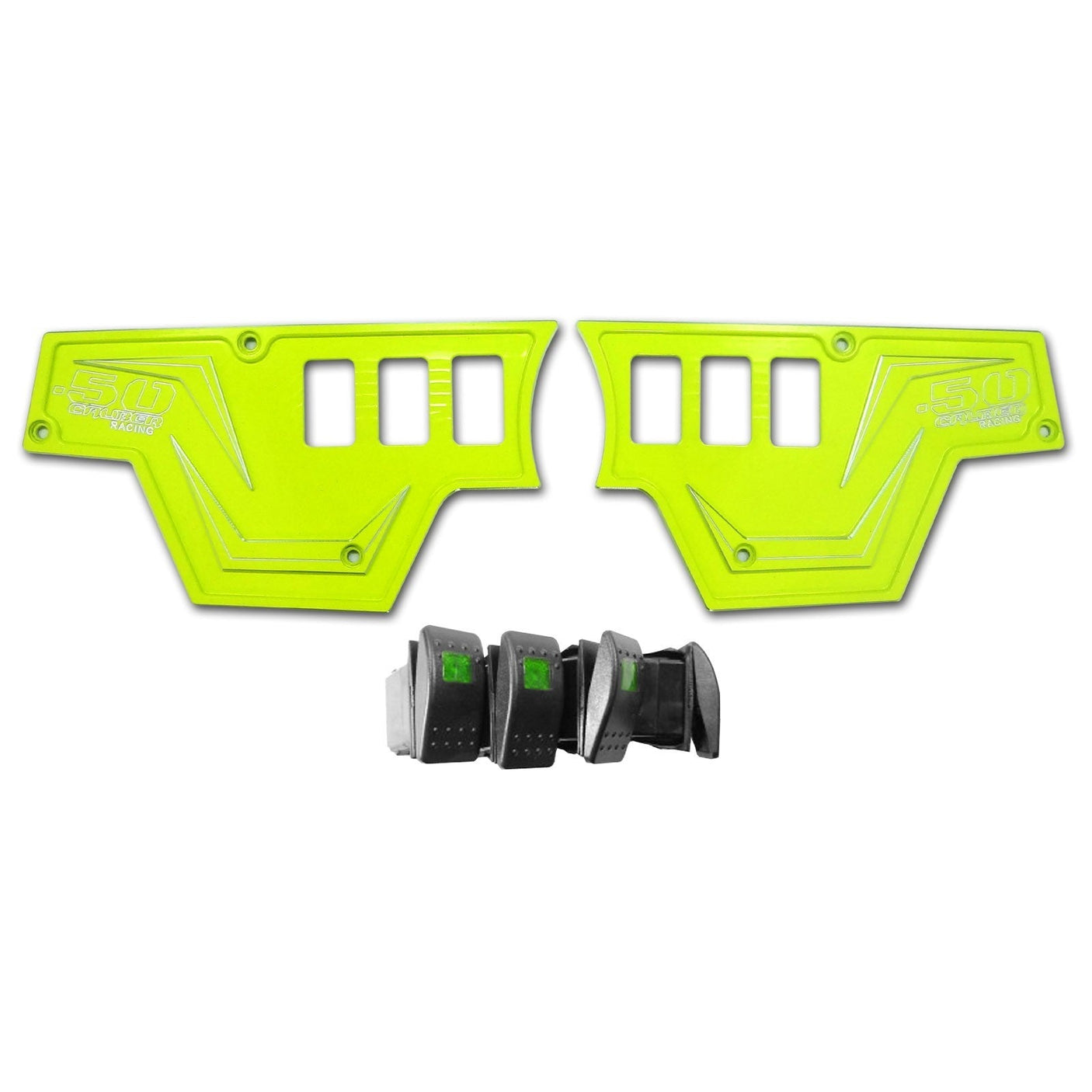 50 Caliber Racing Polaris RZR XP1000 6 Switch Billet Dash Panel - CNC 6061 Aluminum + 4 Illuminated Switches (Lime Squee
