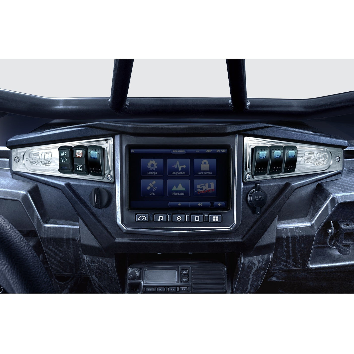 50 Caliber Racing Polaris RZR XP1000 Ride Command 6-Switch CNC Billet Dash Panel - Multiple Colors + Optional Switches (