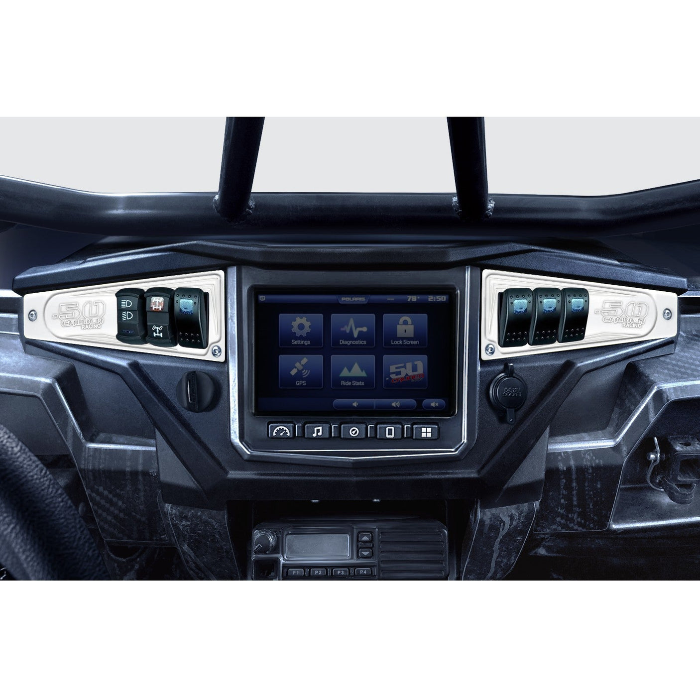50 Caliber Racing Polaris RZR XP1000 Ride Command 6-Switch CNC Billet Dash Panel - Multiple Colors + Optional Switches (