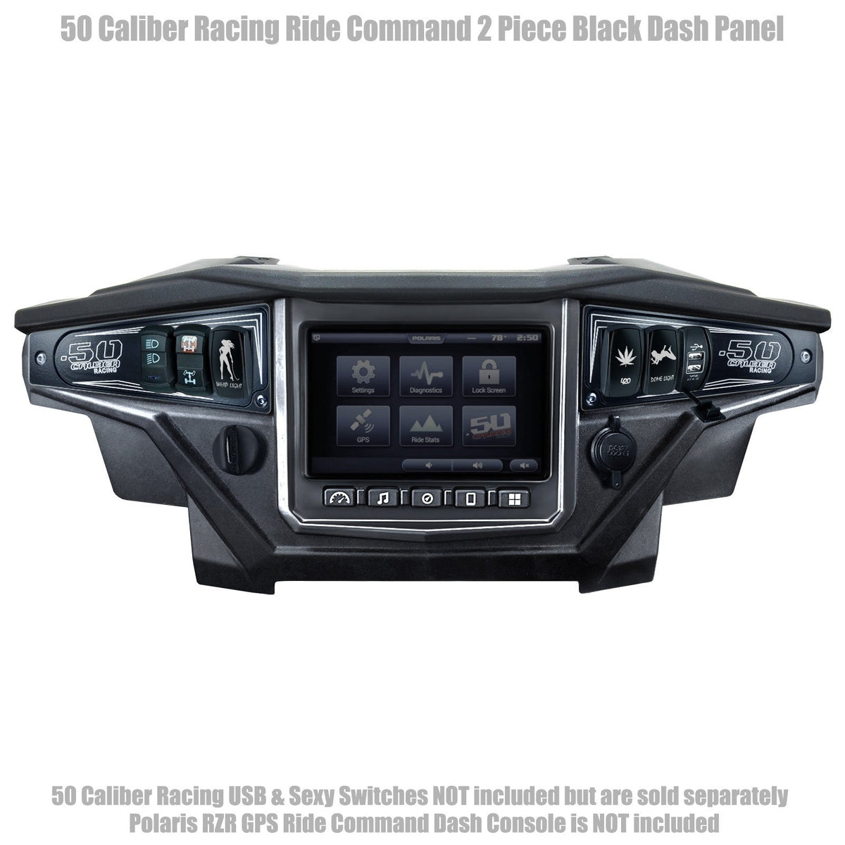 50 Caliber Racing Polaris RZR XP1000 Ride Command 6-Switch CNC Billet Dash Panel - Multiple Colors + Optional Switches (