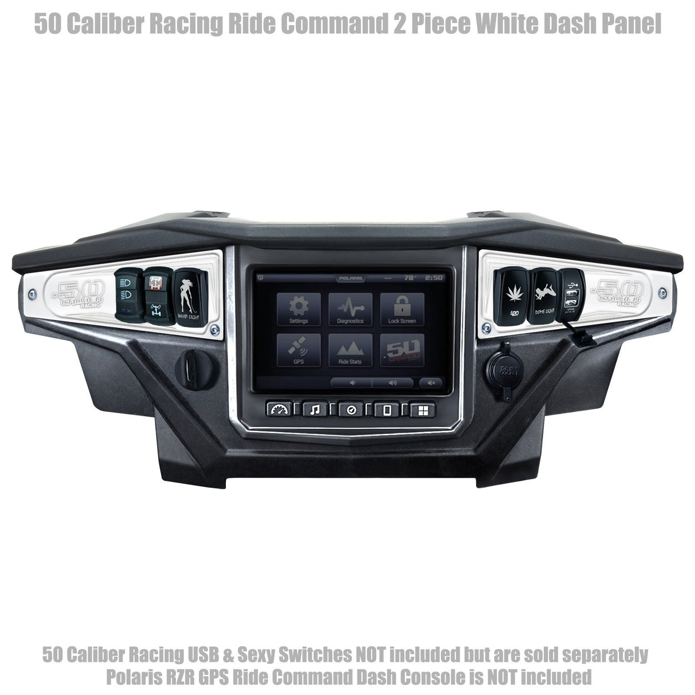 50 Caliber Racing Polaris RZR XP1000 Ride Command 6-Switch CNC Billet Dash Panel - Multiple Colors + Optional Switches (