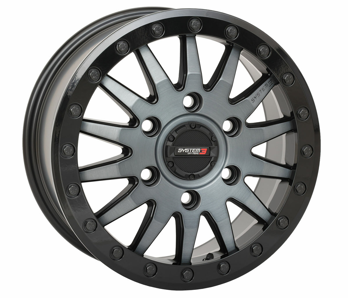 Photo of SYSTEM 3 SB8 WHEEL 15X7 6+1 (+68MM) 6/5.5 MATTE BRUSHED GREY by SYSTEM 3 - Premium Wheels for UTVs / Side by Sides