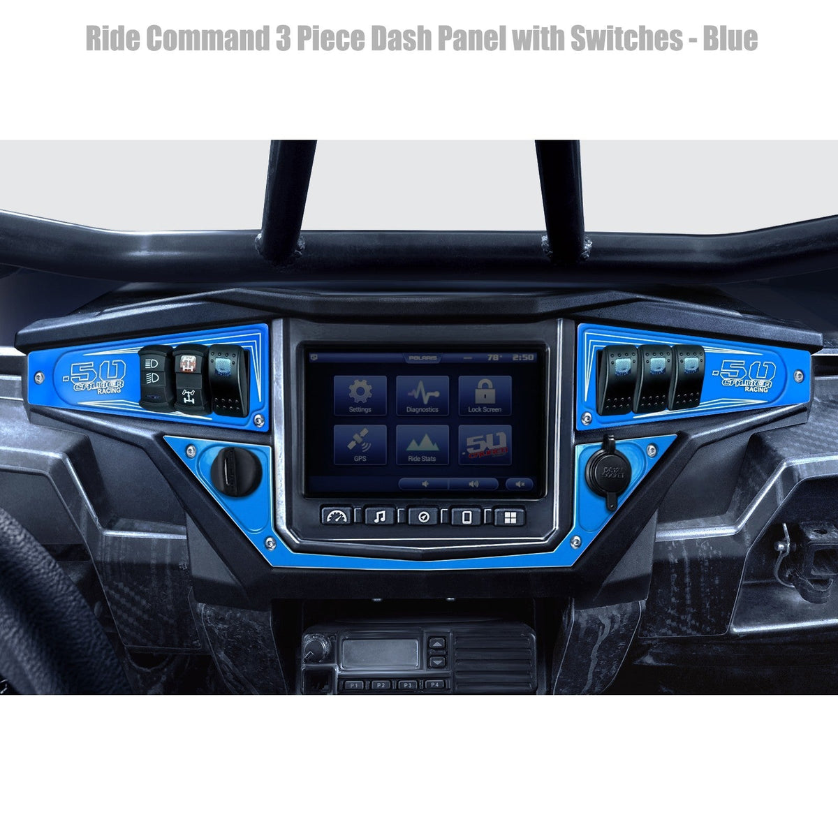 50 Caliber Racing Polaris RZR XP1000 Ride Command 6-Switch CNC Billet Dash Panel - Multiple Colors + Optional Switches (