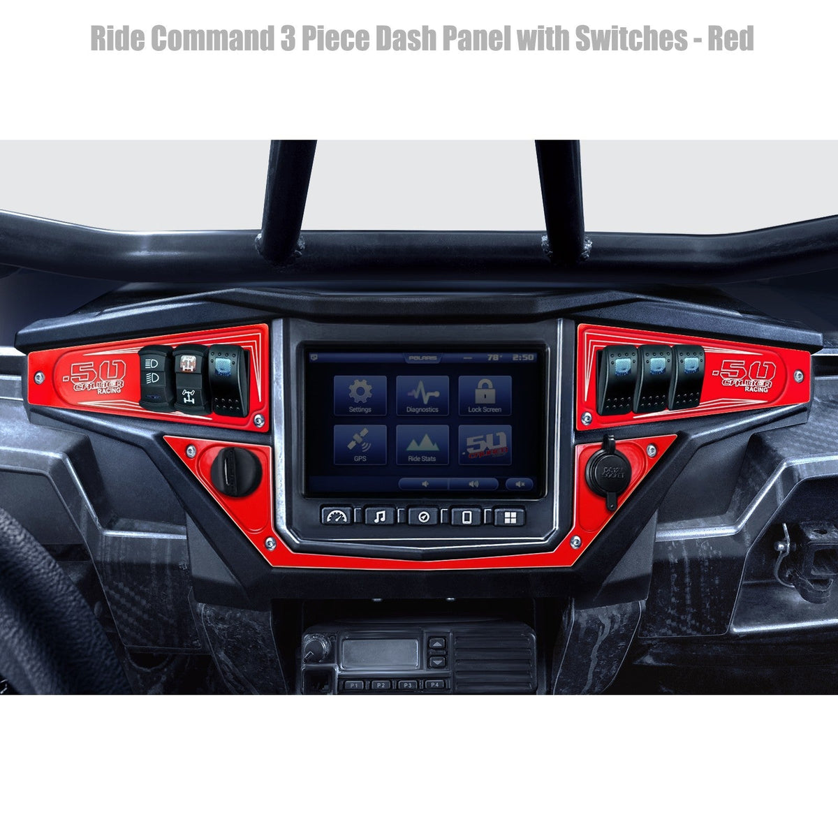 50 Caliber Racing Polaris RZR XP1000 Ride Command 6-Switch CNC Billet Dash Panel - Multiple Colors + Optional Switches (