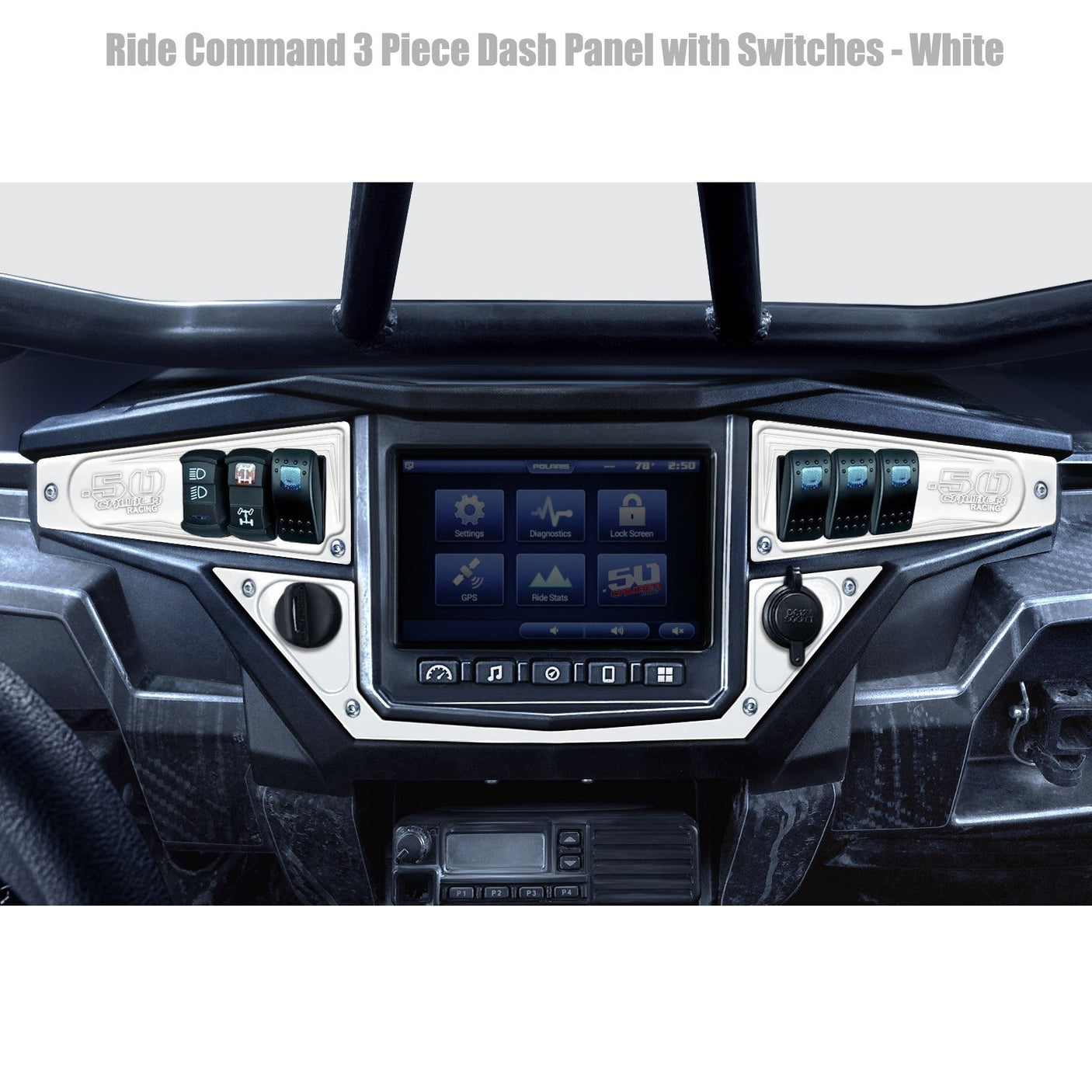 50 Caliber Racing Polaris RZR XP1000 Ride Command 6-Switch CNC Billet Dash Panel - Multiple Colors + Optional Switches (