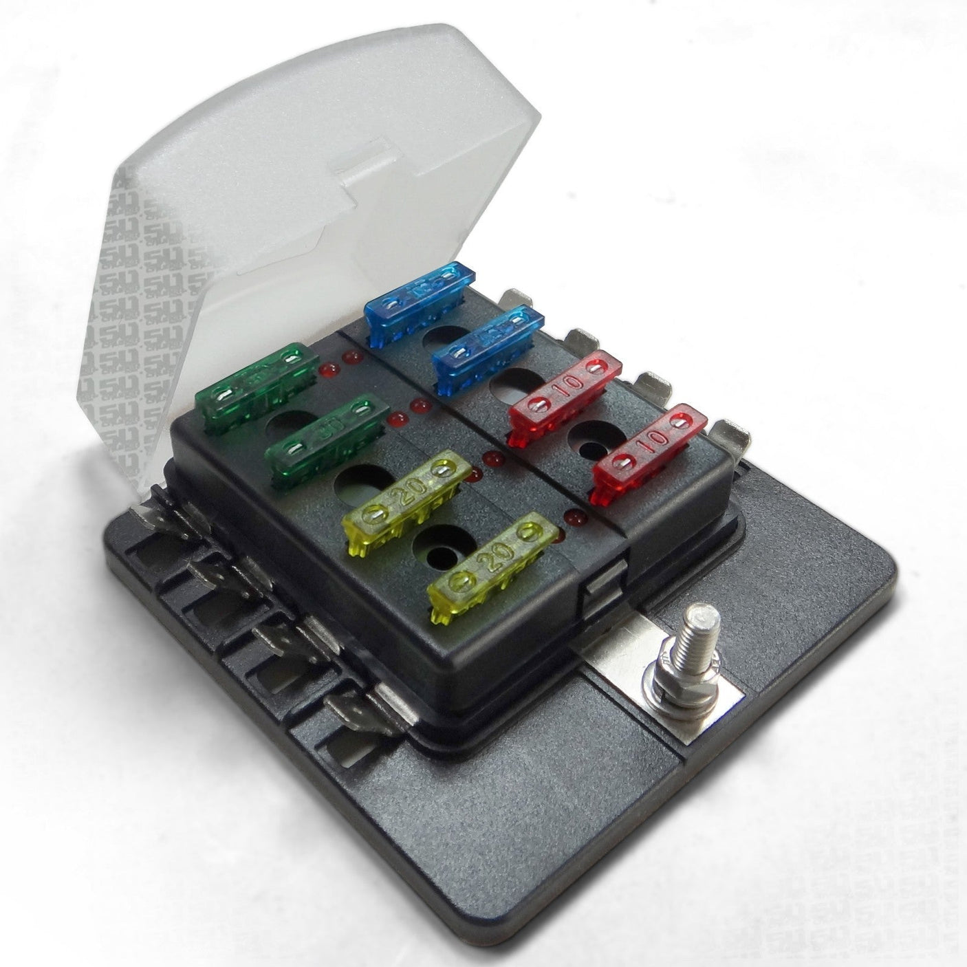 50 Caliber Racing 8 Way Standard LED Circuit Blade Fuse Box