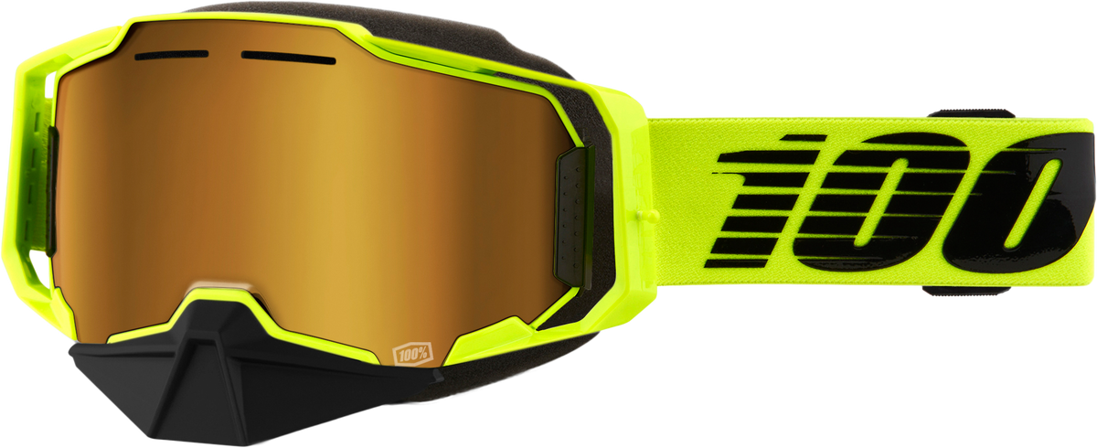100% Armega Snowmobile Goggles - Neon Yellow Gold Mirror Lens