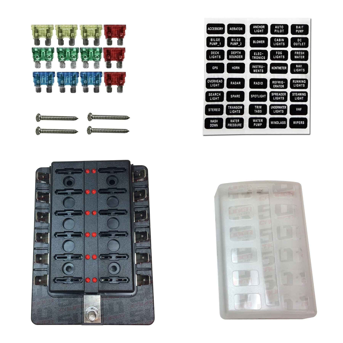 50 Caliber Racing 12 Way Fuse Block - Blade Terminals - LED Indicators
