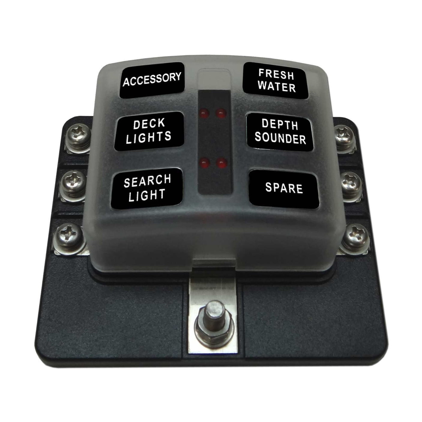 50 Caliber Racing 6 Way 12V Circuit Screw Fuse Block - LED Indicators