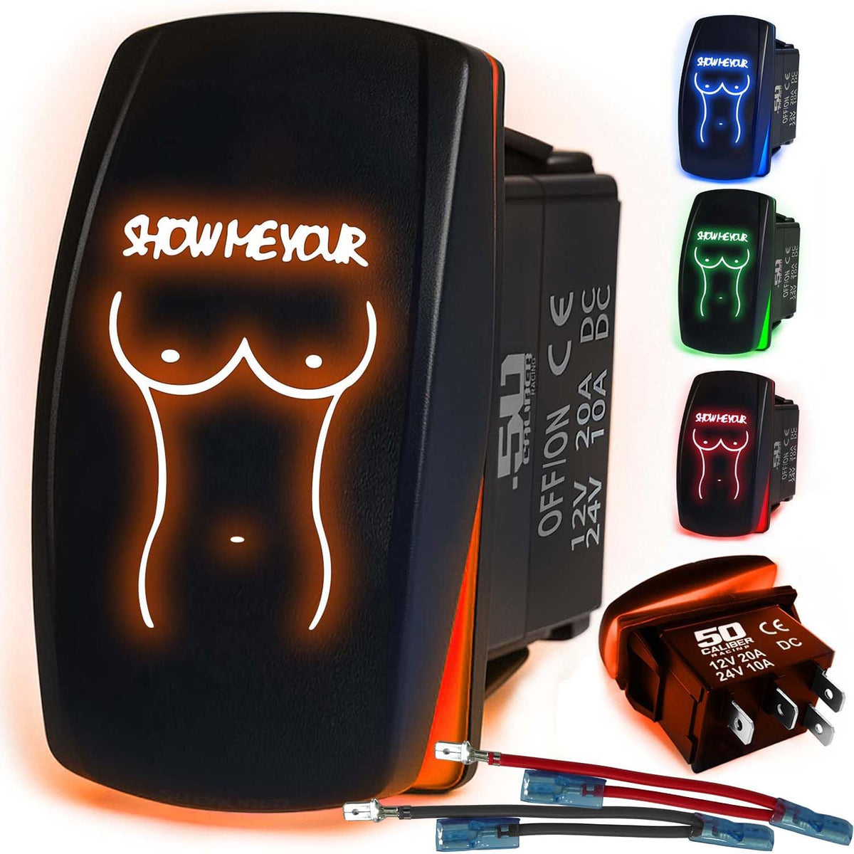 Waterproof Funny Rocker Switch - 12V ON/Off, LED Backlit with Custom Etched Design | R1 Industries