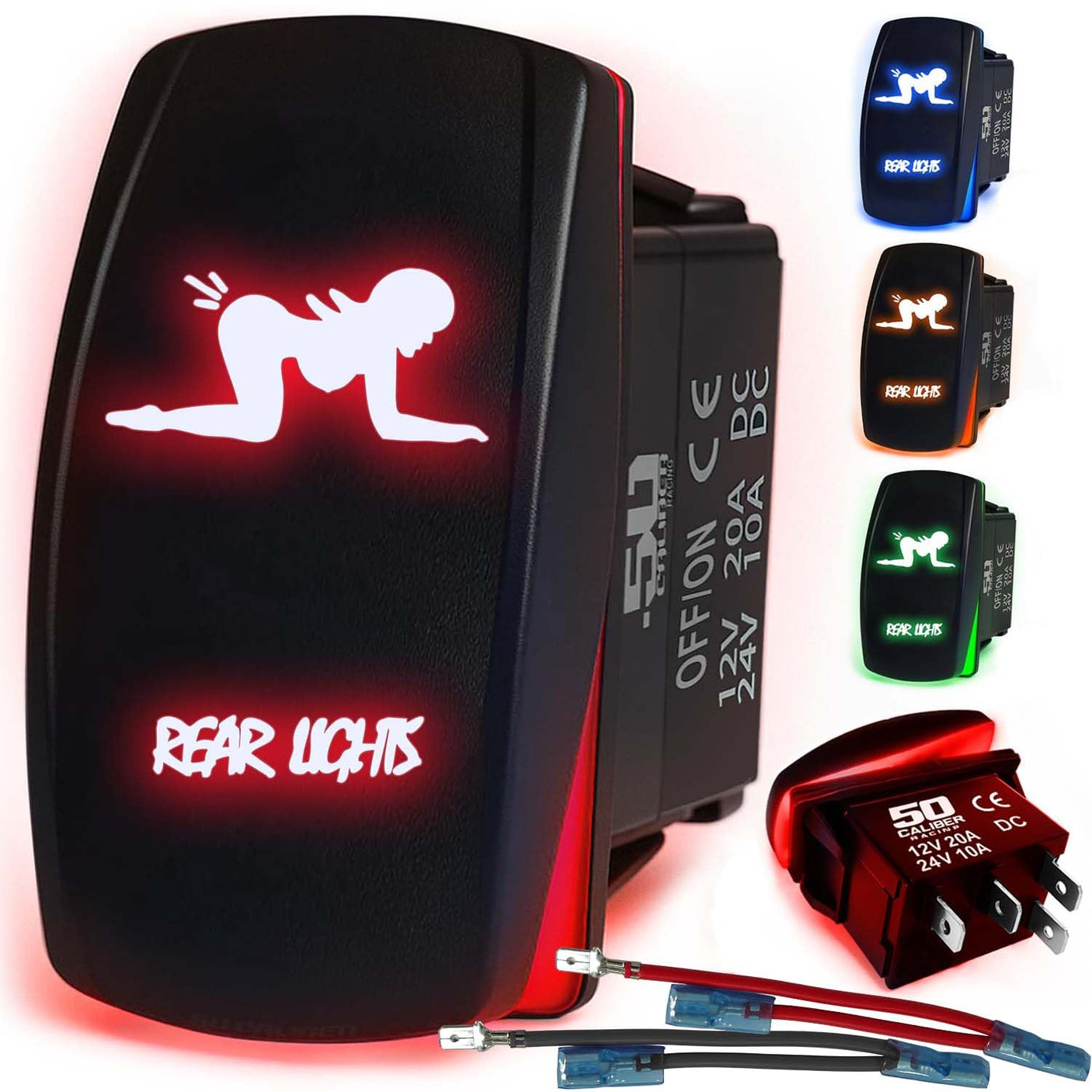 Waterproof Funny Rocker Switch - 12V ON/Off, LED Backlit with Custom Etched Design | R1 Industries