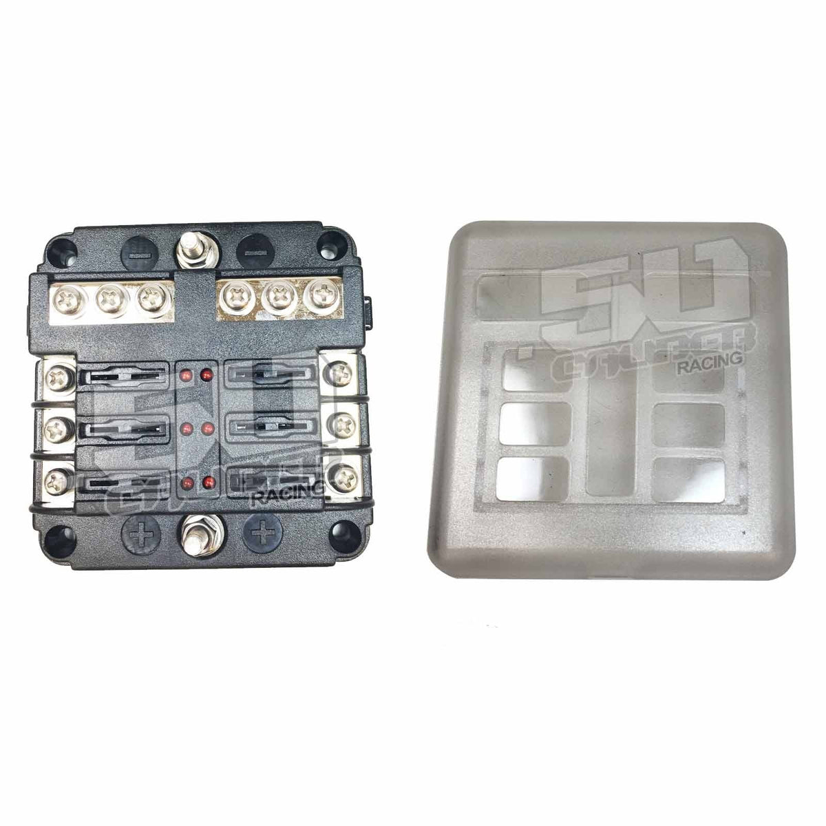 50 Caliber Racing 6 Way Screw 12V Fuse Block with Ground Terminals