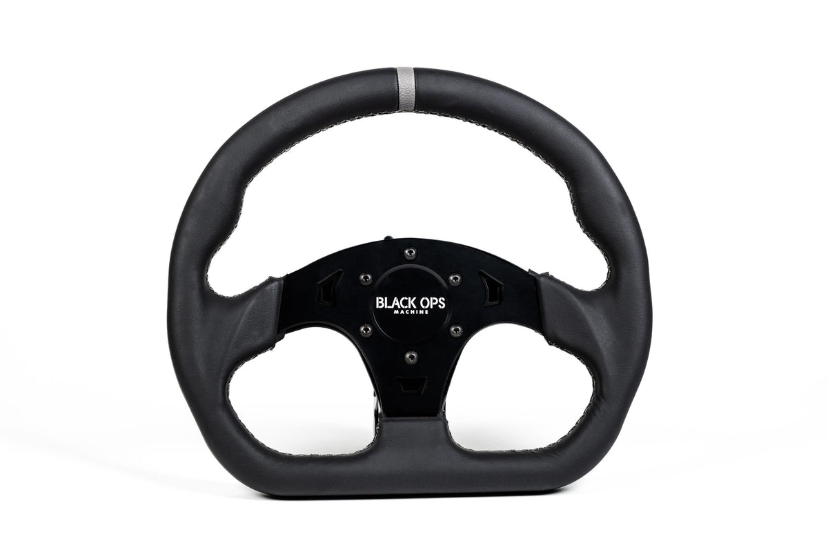G19 Leather D-Shaped UTV Steering Wheel - Black Ops Machine