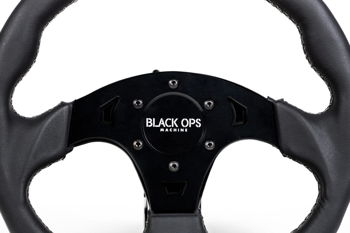 G19 Leather D-Shaped UTV Steering Wheel - Black Ops Machine