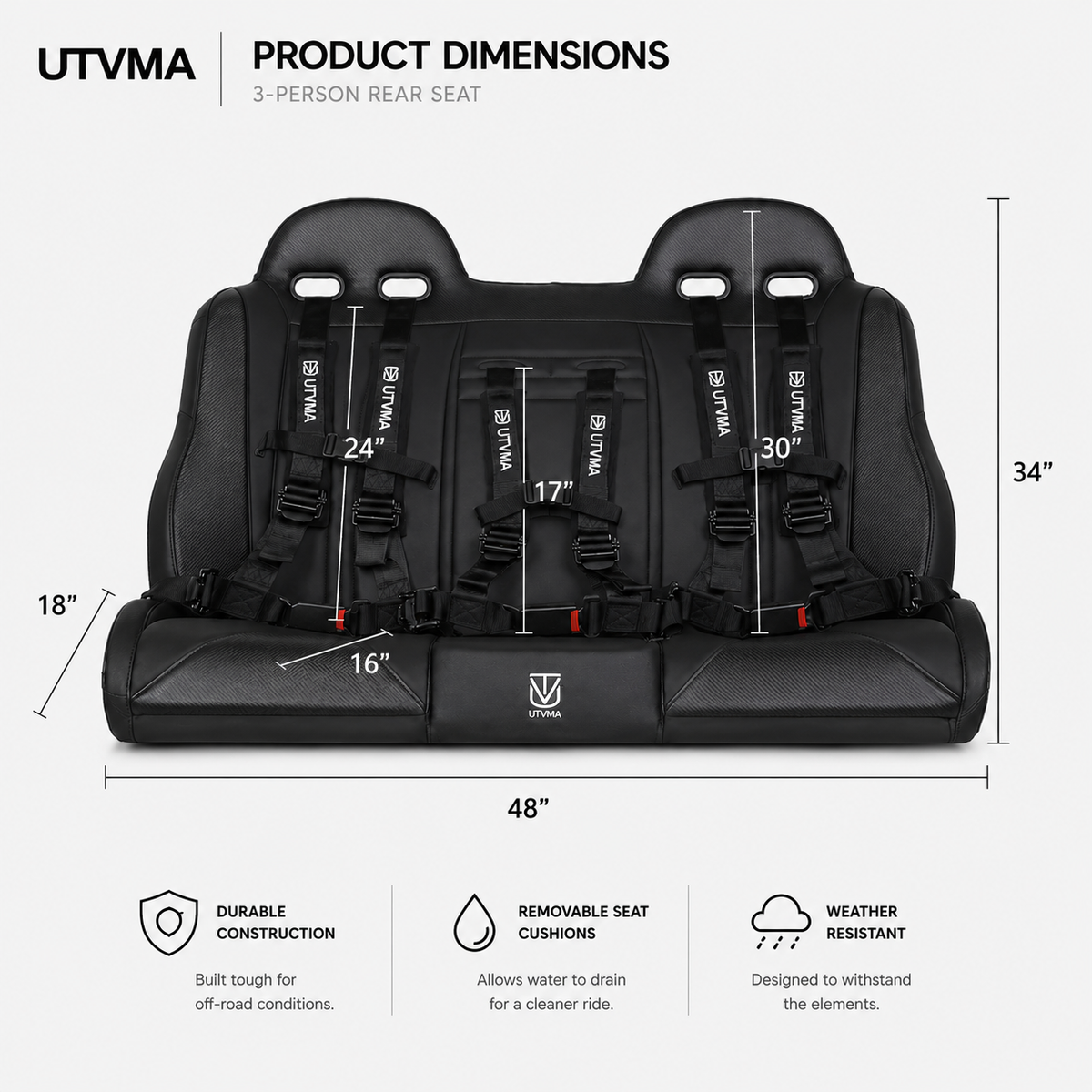 Kawasaki KRX 4 Rear Bench Seat with Harnesses (2023+)