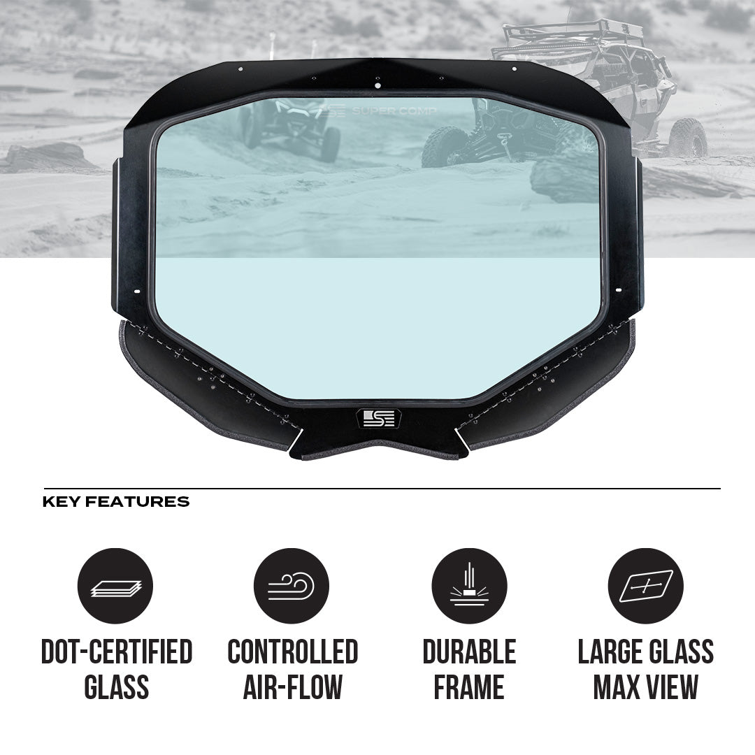 Photo of Can-Am Maverick X3 Glass Front Windshield - DOT Approved, Adjustable Vents (2018-2025) by Super Comp - Premium Windshields for UTVs / Side by Sides