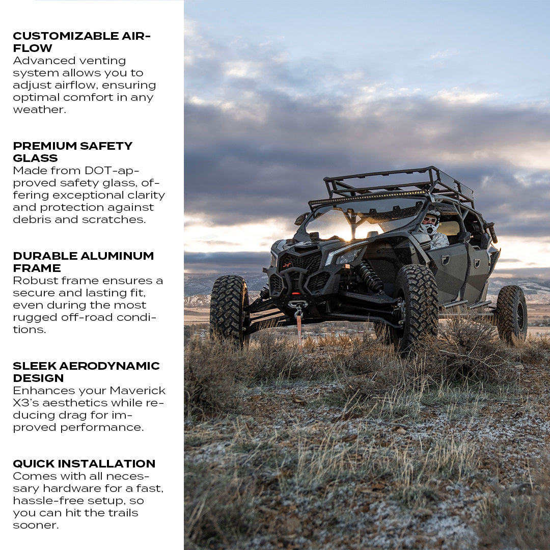 Photo of Can-Am Maverick X3 Glass Front Windshield - DOT Approved, Adjustable Vents (2018-2025) by Super Comp - Premium Windshields for UTVs / Side by Sides