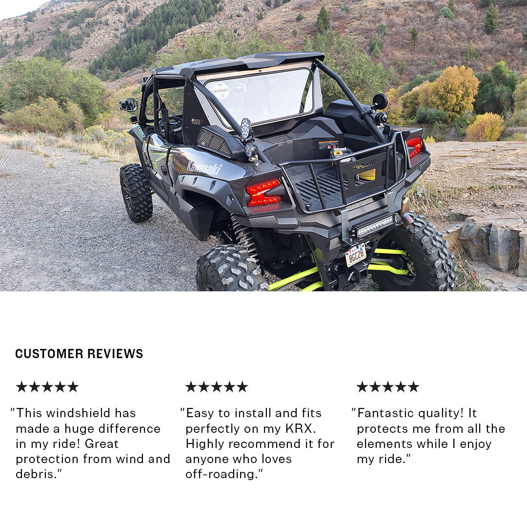 Photo of Kawasaki KRX Tinted Rear Windshield by Super Comp - Premium Windshields for UTVs / Side by Sides