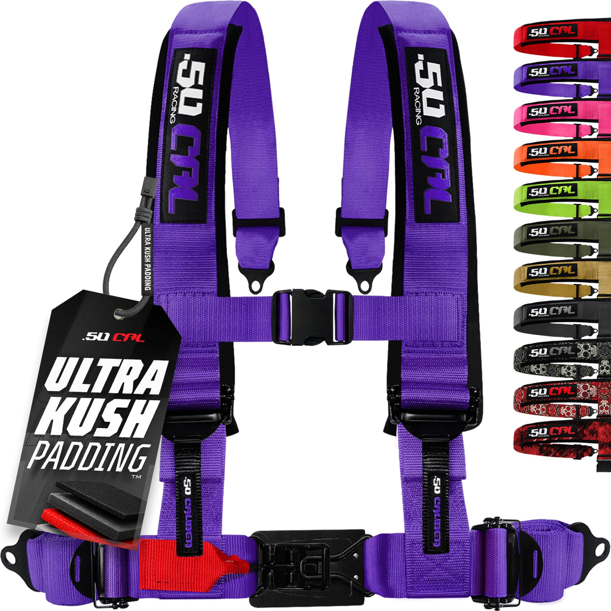 50 Caliber Racing Violent Purple 4-point Elite EZ-Adjust race-latch harness front view