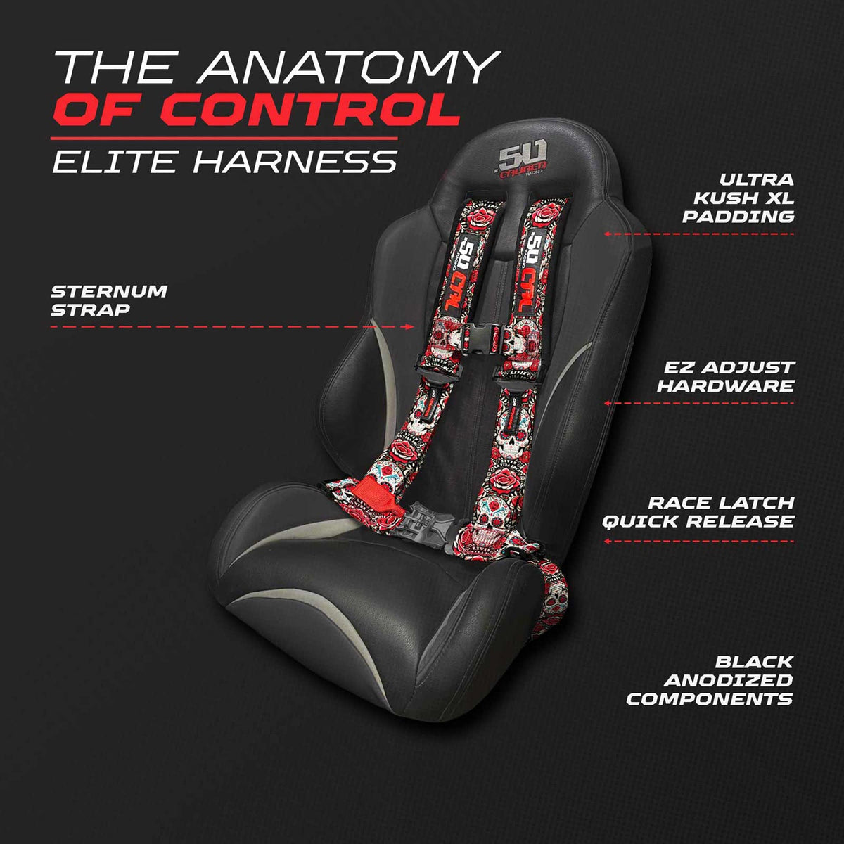 50 Caliber Racing Elite Series EZ Adjust UTV Harness | 2" & 3", 4pt & 5pt, 10 Colors