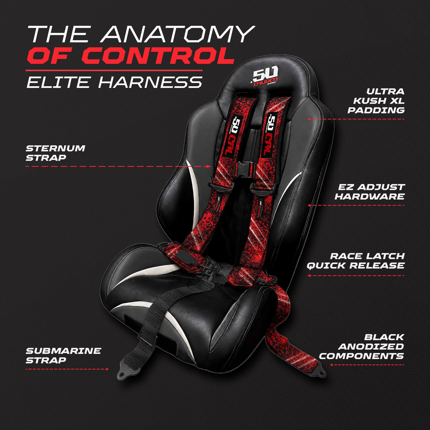 50 Caliber Racing Elite Series EZ Adjust UTV Harness | 2" & 3", 4pt & 5pt, 10 Colors
