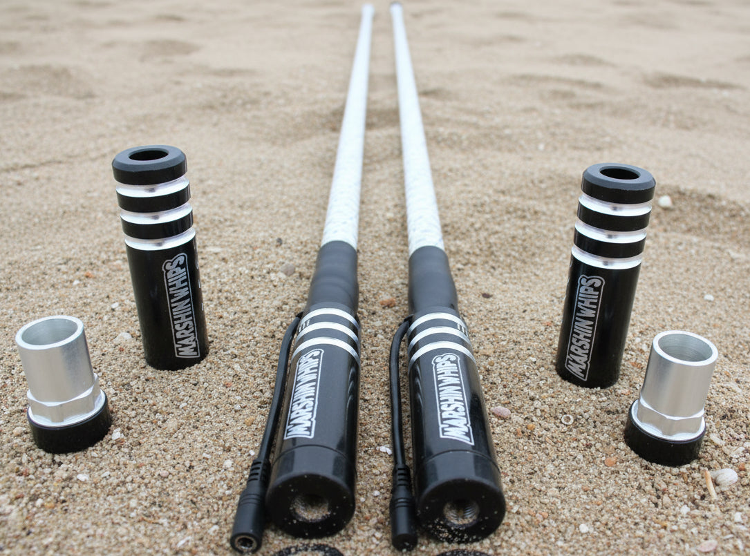 Photo of Game Changer LED Whip Set - Green, White & Red by Marshin Whips - Premium for UTVs / Side by Sides