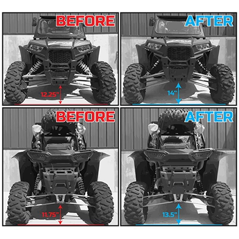 RZR XP 1000 before-and-after ride-height comparison with tender springs