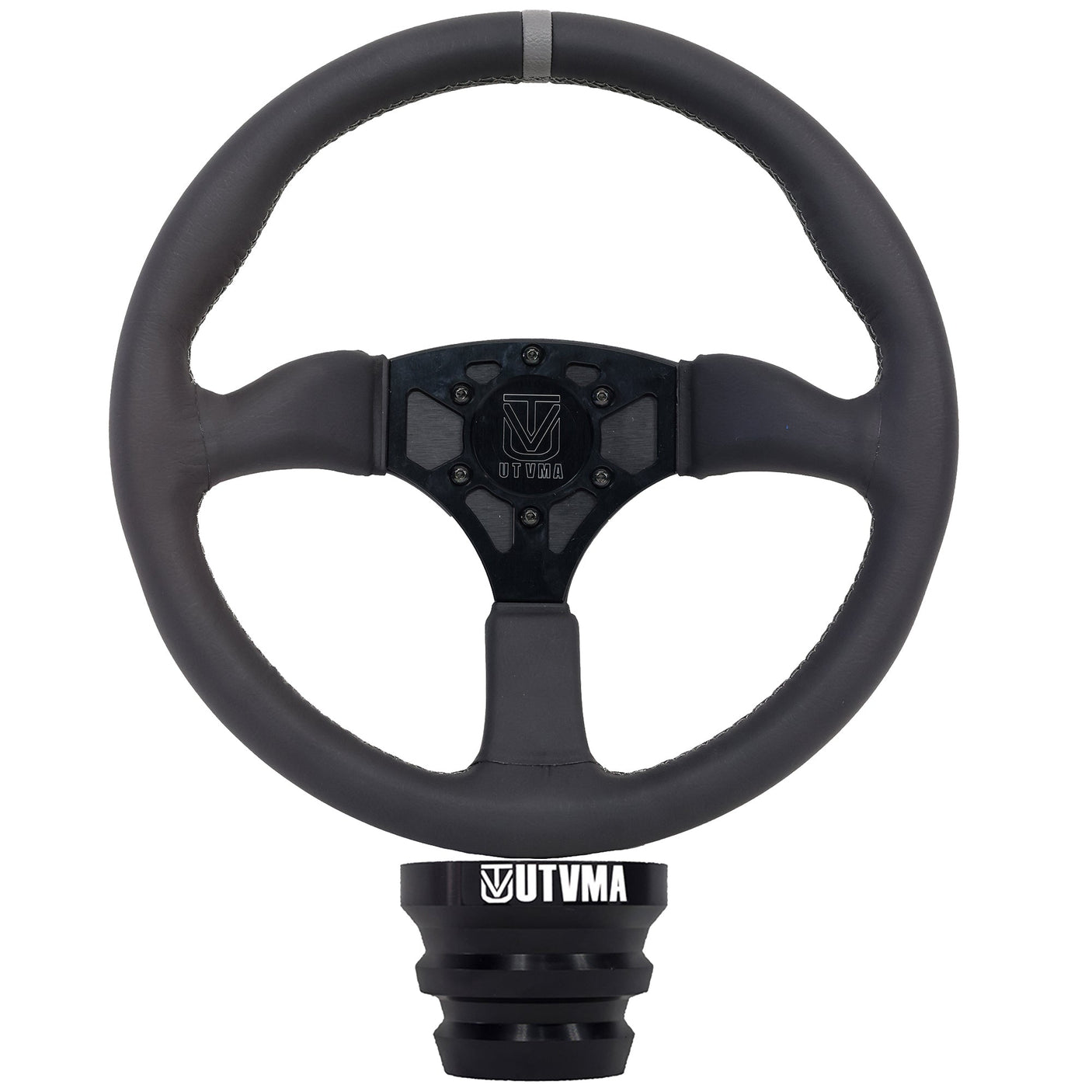 Photo of UTVMA Octane Leather Steering Wheel With Hub (Polaris, Can Am Models) by UTV Mountain Accessories - Premium Steering Wheel for UTVs / Side by Sides