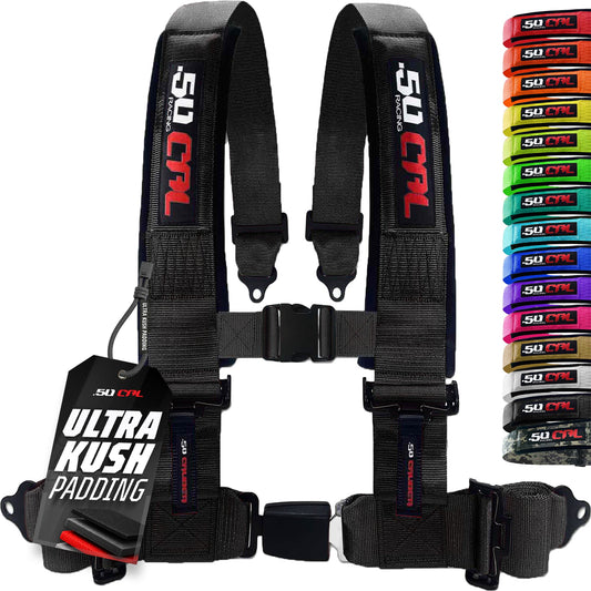 50 Caliber Racing 4-Point UTV Harness – Push Button, Sewn-In Pads, 10 Colors, 2" & 3"