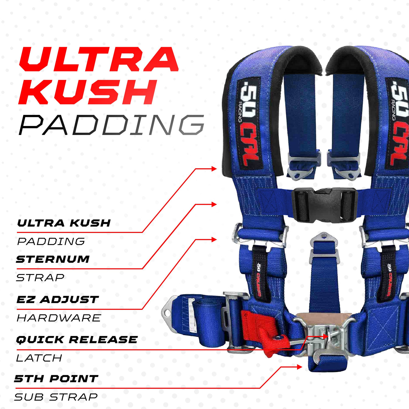 50 Caliber Racing 3" 5-Point UTV Harness | Anti-Submarine Strap | 9 Colors