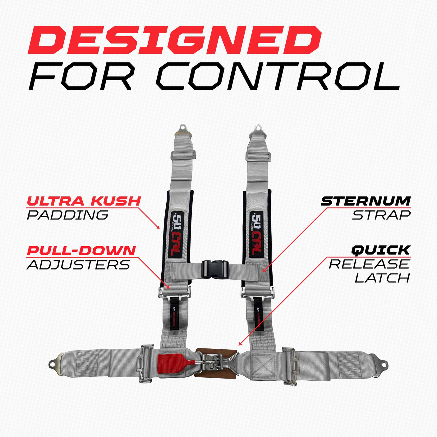 50 Caliber Racing 2-inch 4-point UTV harness in Silver — control and restraint design