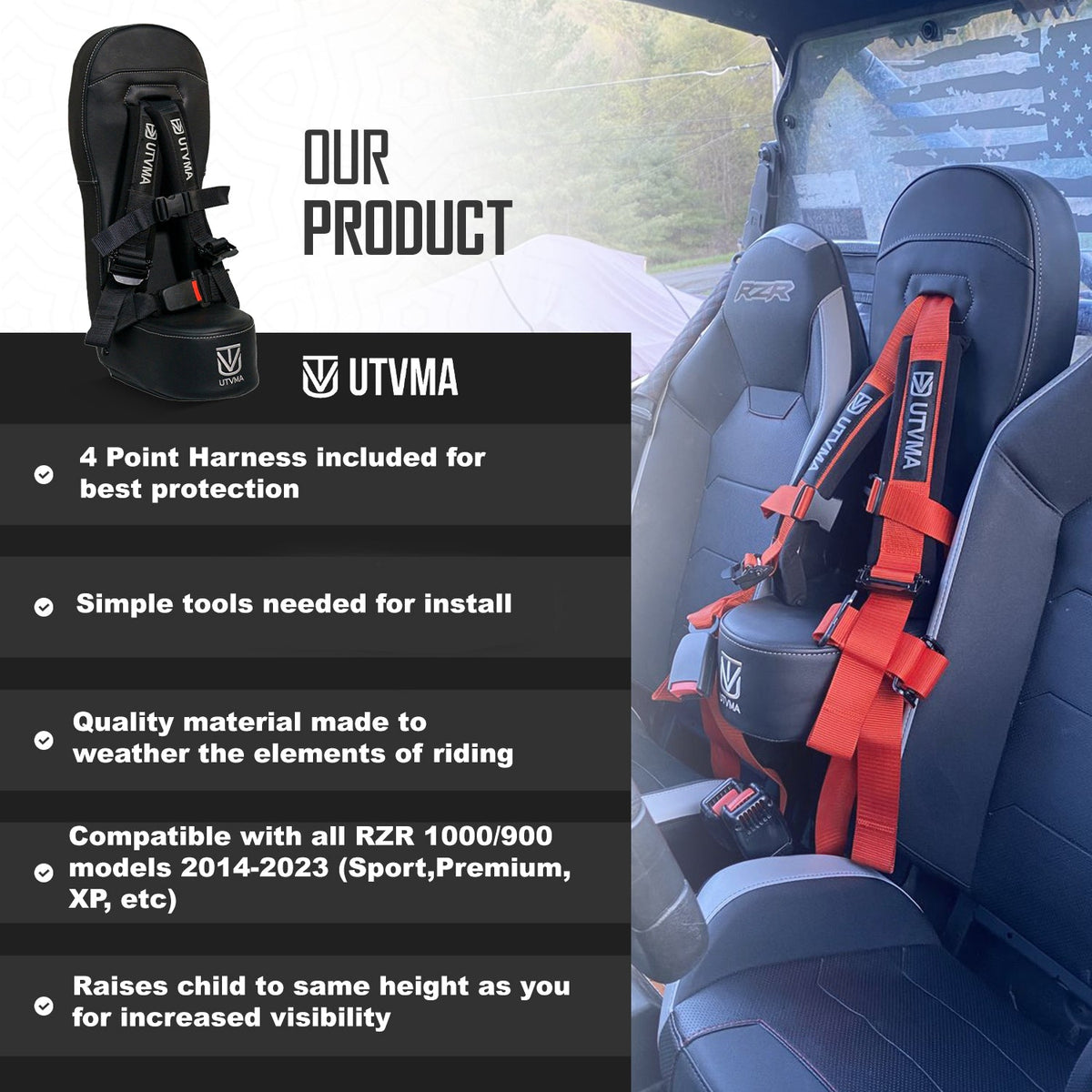 Photo of RZR 1000 Bump Seat (XP, Turbo, Turbo S, Dynamix, Trail, High Lifter) 2014-2023 by UTV Mountain Accessories - Premium Bump Seats for UTVs / Side by Sides