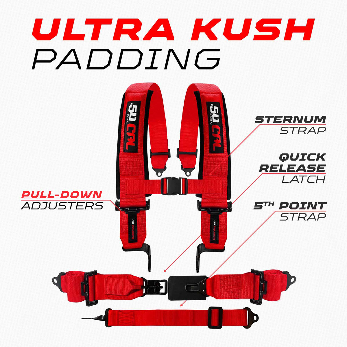 SFI Approved 5 Point Racing Harness - 3" Padded Straps + Quick Release (Black & Red)