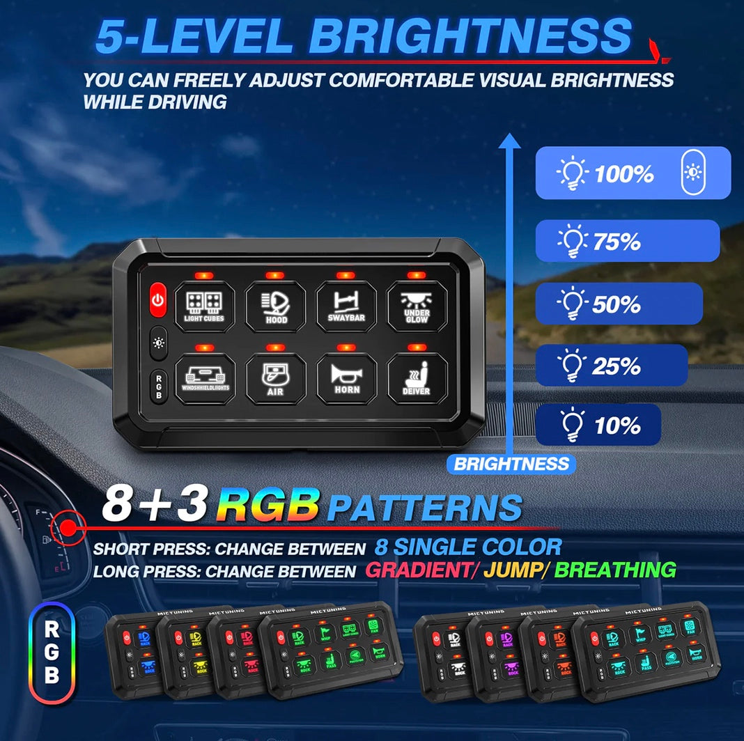 Photo of 8-Gang Switch Panel With RGB And Remote Control Bluetooth App by GGLighting - Premium for UTVs / Side by Sides