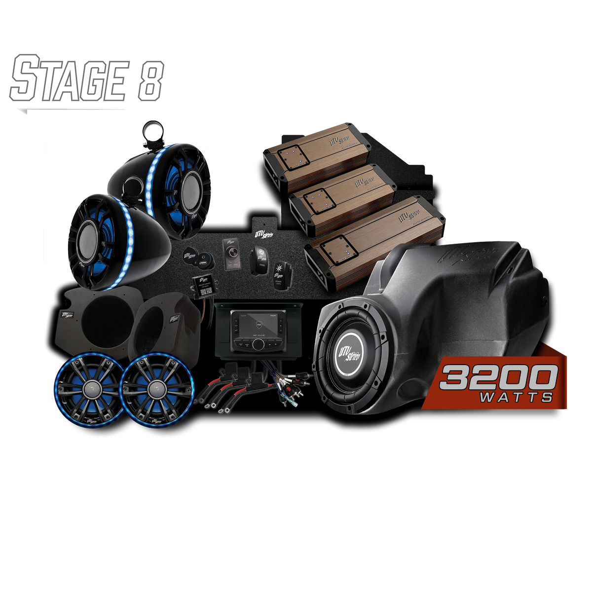 UTV Stereo Polaris RZR Elite Stage 8 stereo kit components