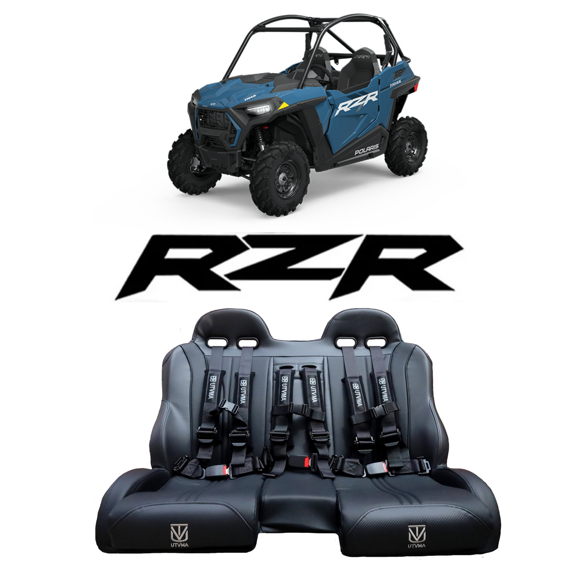 RZR Trail graphic with black front bench seat and harnesses