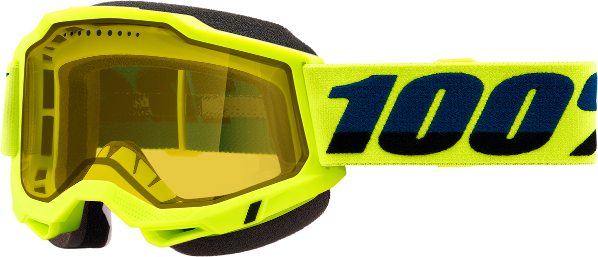100% Accuri 2 Snowmobile Goggles - Neon Yellow Yellow Lens