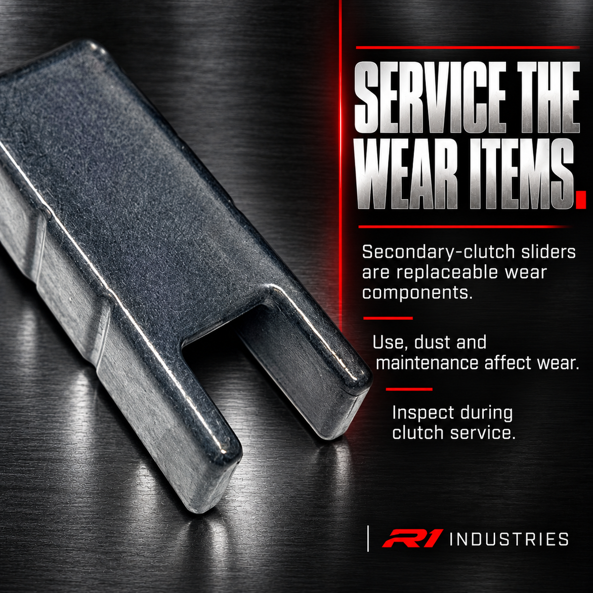 Fork-end detail of replaceable Polaris secondary clutch slider