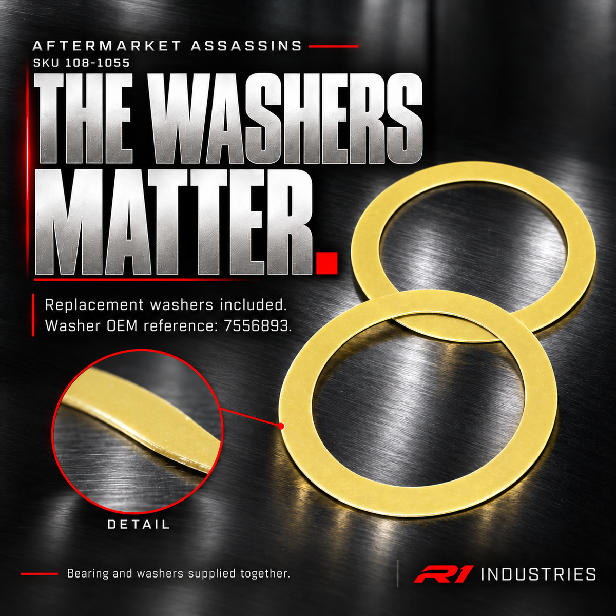 Two replacement washers supplied with Aftermarket Assassins 108-1055 bearing kit, OEM washer reference 7556893