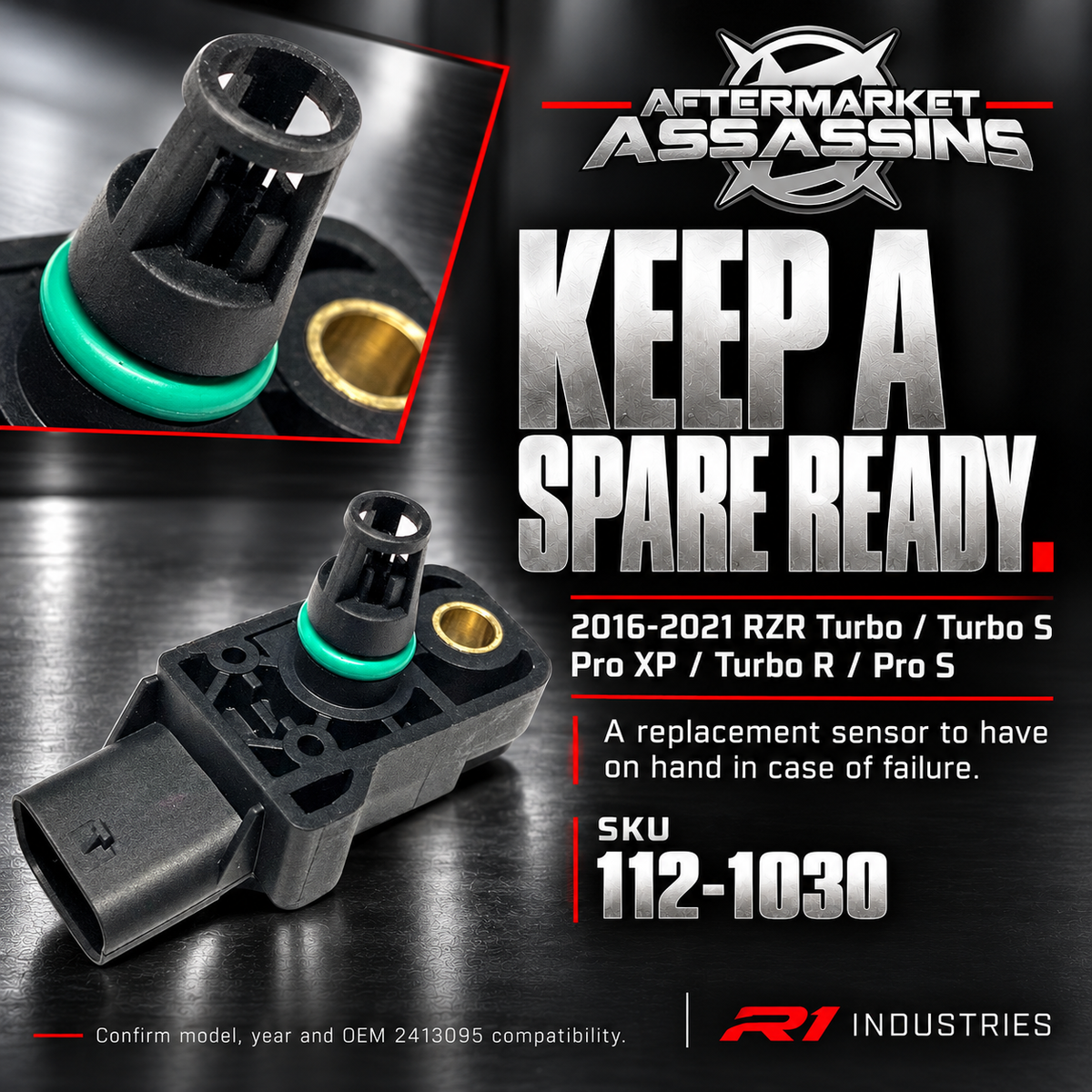 Aftermarket Assassins replacement TMAP sensor 112-1030 with compatible Polaris RZR application guide
