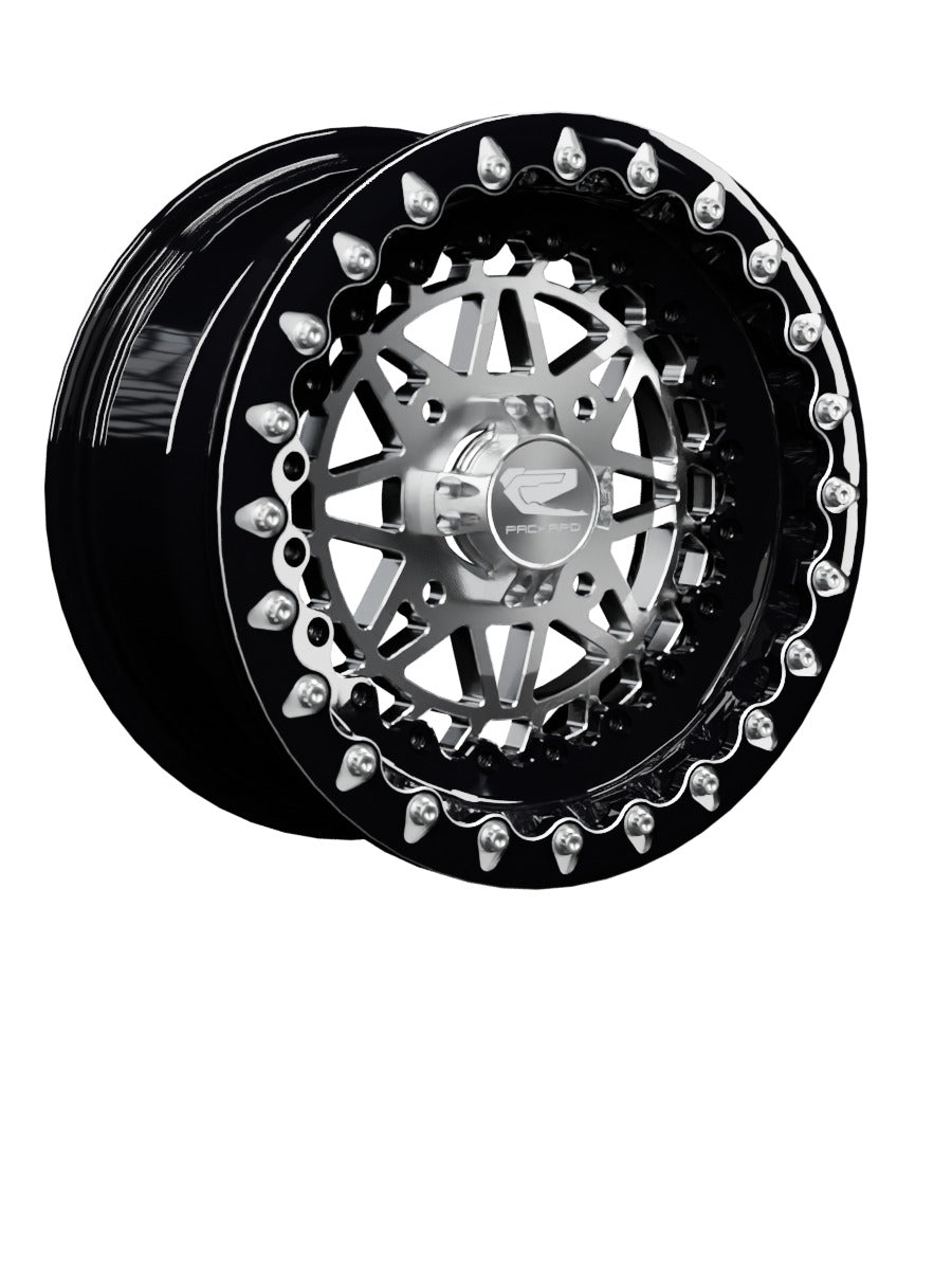 Manufacturer rendering — Packard Apollo Lightweight Sand Dune Beadlock Wheel — Silver / Black — 4x136/4x156 — 15x7 | 4x136 / Contrast Machined V.1 / No. Configuration reference, not a photograph.