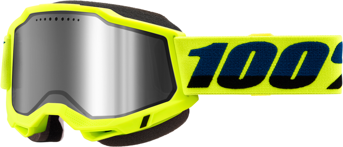 100% Accuri 2 Snowmobile Goggles - Neon Yellow Silver Mirror Lens