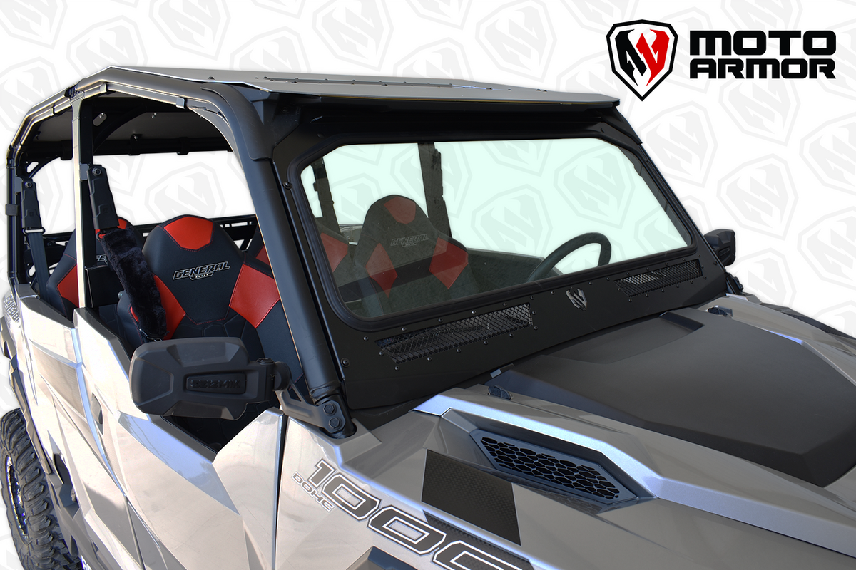 Photo of Vented Full Glass Windshield for Polaris General Black by Moto Armor - Premium for UTVs / Side by Sides