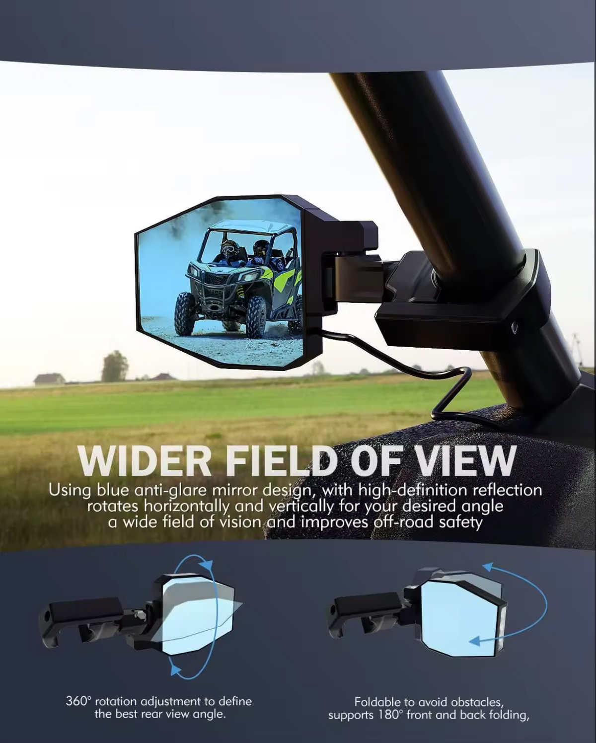 Photo of Off Road Side Mirror Pair With Sidewinder LED Pod Lights by GGLighting - Premium for UTVs / Side by Sides