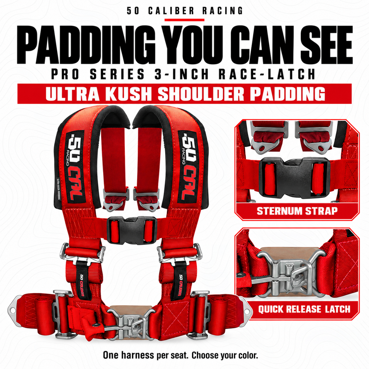 Pro Series 3" 4-Point Race-Latch UTV Harness — shoulder padding and harness details