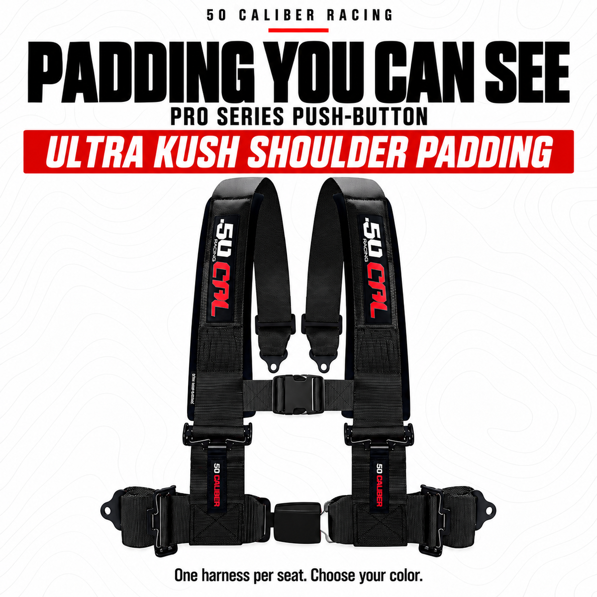 4-Point UTV Harness with Push-Button Release | 50 Caliber Racing — shoulder padding details